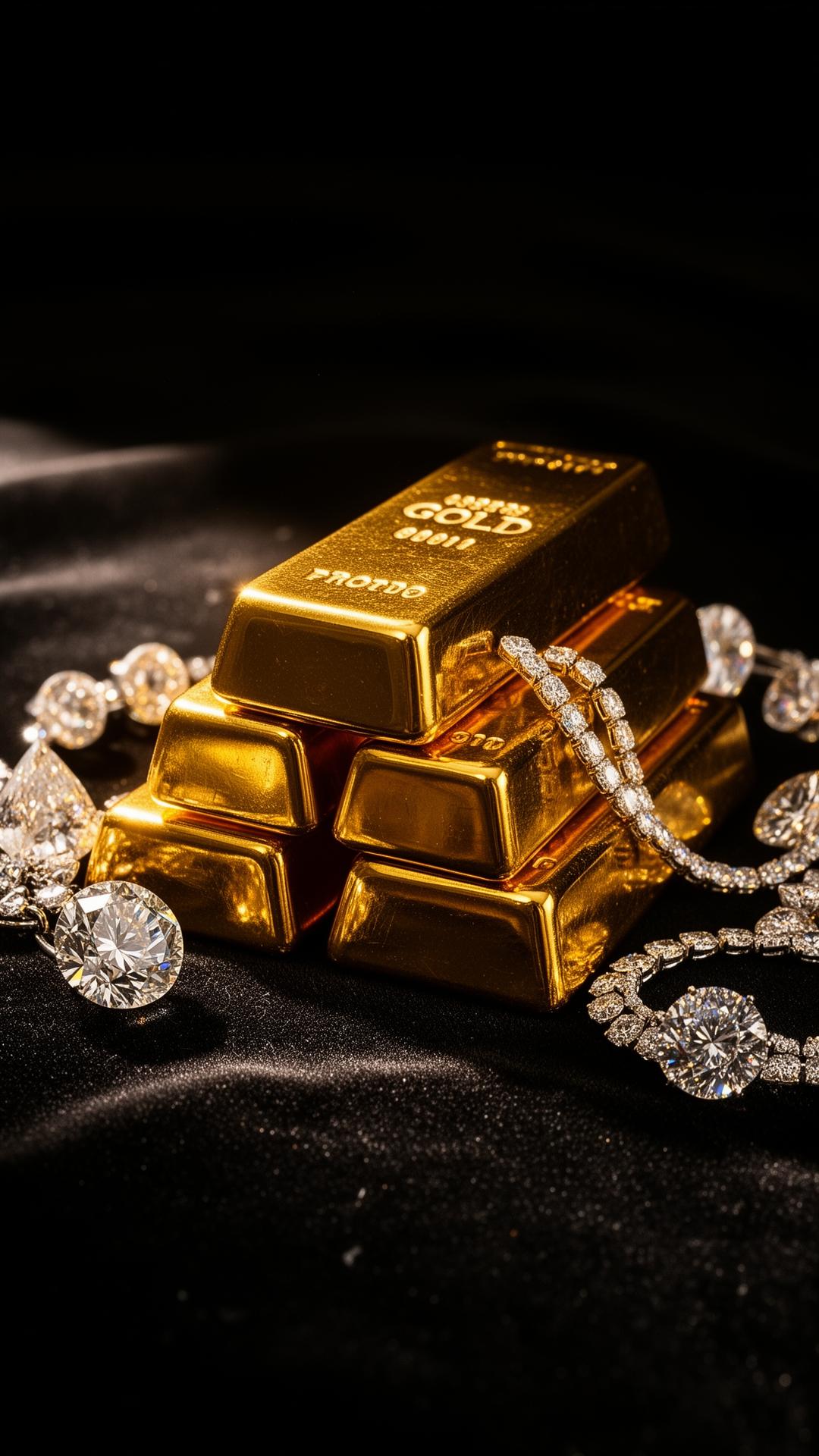 Gold bars and diamond jewellery